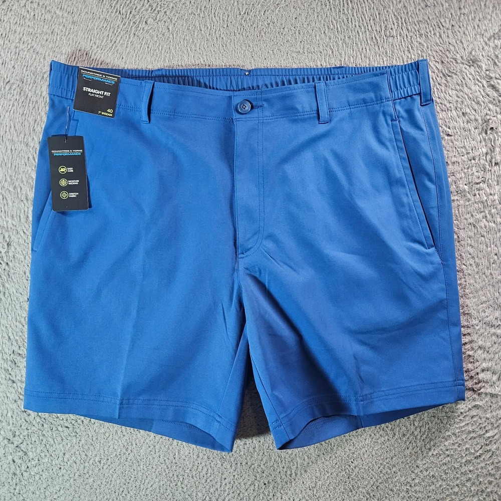 NWT Roundtree & Yorke Performance Shorts Men 40 x 7" Straight Fit Stretch Blue